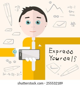 Express Yourself Vector Illustration with Man - Student or Business Man