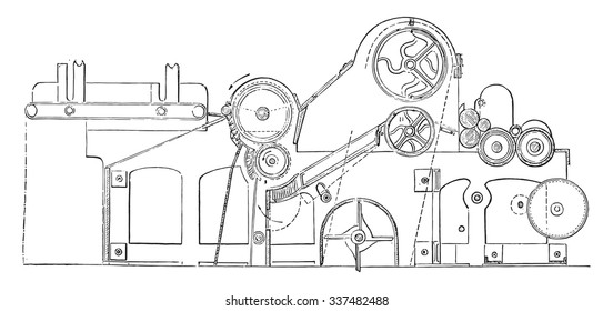 Express-Carding machine, vintage engraved illustration. Industrial encyclopedia E.-O. Lami - 1875.
