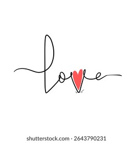 Exprimir afeto com design simples apresentando a palavra amor e um sotaque de forma de coração