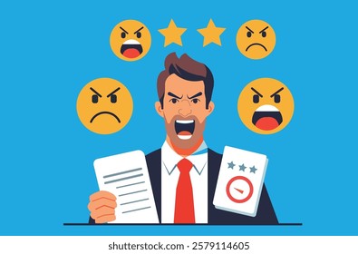 Expressing customer satisfaction. Man giving feedback with a positive emoticon, emphasizing the importance of user experience and service quality.