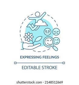 Expressing feelings turquoise concept icon. Functional communication abstract idea thin line illustration. Isolated outline drawing. Editable stroke. Arial, Myriad Pro-Bold fonts used