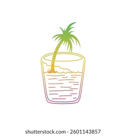 expressing the freshness of the day with an illustration of a palm tree in a glass. suitable for background, design elements, symbols or product needs