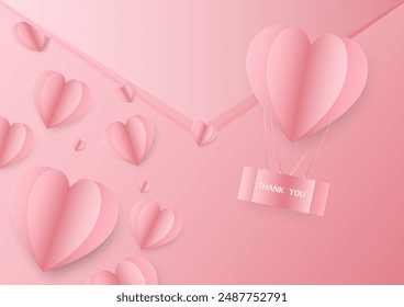 Expressing heartfelt gratitude with letter, adorned with a paper heart and a pink balloon, against a serene background of love and appreciation. Vector illustration background