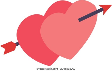 expressing love and relationship concept, Two Hearts Crossed With An Arrow isometric view vector icon design, love and romance symbol, valentines day sign, fascination and glamour stock illustration