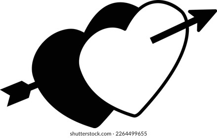 expressing love and relationship  isometric outline concept, Two Hearts Crossed With An Arrow vector icon design, Falling in love symbol, emotions and sensations sign, fascination and glamour stock