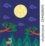 Expressing the natural appearance of full moon, pine trees, deer, mountain valleys, etc. with the traditional image of Korea
