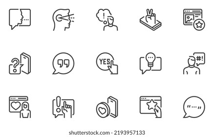 Expressing One's Own Opinion. Freedom of Thought. Comment, Assertion. Vector Line Icons Set. Editable Stroke. Pixel Perfect.