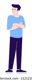 Expressing resentment semi flat RGB color vector illustration. Resentful man with crossed arms on chest isolated cartoon character on white background