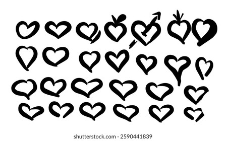 Expression of Affection, An Assortment of Hand-Drawn Heart Illustrations in Varied Styles for Valentine's Day and Romantic Designs