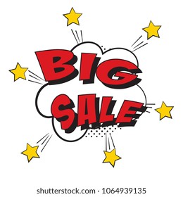 expression badge with red text big sale on colorful retro comic speech bubble in pop art style