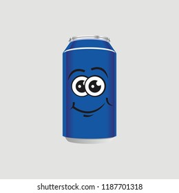expression of a bottle of blue canned smile. Vector illustration
