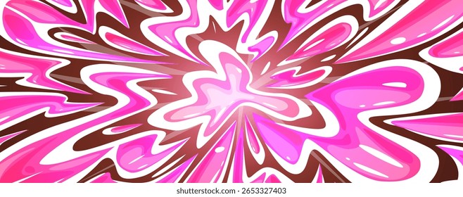 Explosão de goma de bolha de expressão. Neon vibrante rosa splash, desenhos animados cômico mangá efeito com luz. Banner líquido para design, fundo decorativo vetorial