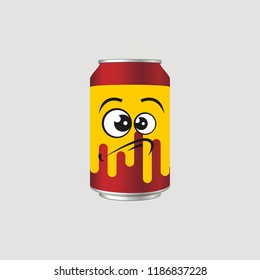expression of canned drinks, sad, disappointed, moody, vector illustration