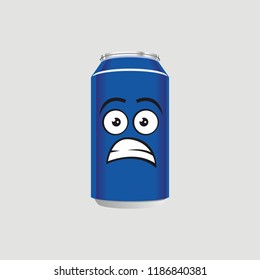 expression of canned drinks, sad, disappointed, moody, vector illustration