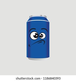 expression of canned drinks, sad, disappointed, moody, vector illustration