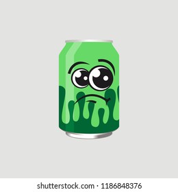 expression of canned drinks, sad, disappointed, moody, vector illustration