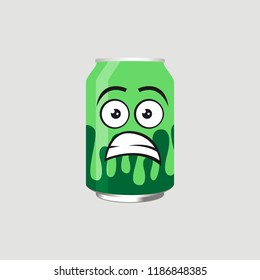 expression of canned drinks, sad, disappointed, moody, vector illustration