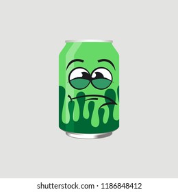 expression of canned drinks, sad, disappointed, moody, vector illustration