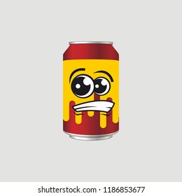 expression of canned drinks, sad, disappointed, moody, vector illustration