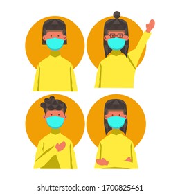Expression character women with prevention medical mask collection