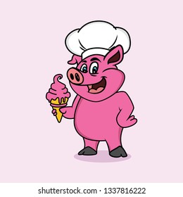 expression of chef pigs showing off their ice cream products