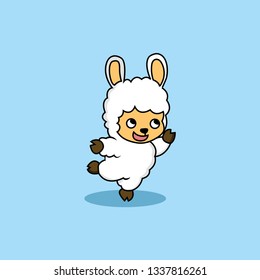 the expression of the cute sheep is dancing