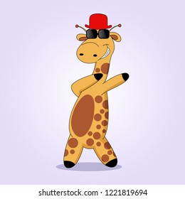 Expression dabbing, Cute cartoon trendy design little giraffe with hat and