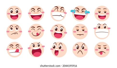 Expression of emotion concept set. Cartoon vector illustration emotion face of human. Facial expression of human for game, chat, social media, publishing and books