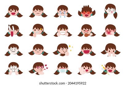 Expression of emotion concept set. Cartoon vector illustration emotion face of human. Facial expression of human for game, chat, social media, publishing and books