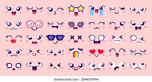 Expression of emotion concept set. Cartoon vector illustration emotion face of human. Facial expression of human for game, chat, social media, publishing and books