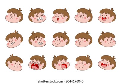 Expression of emotion concept set. Cartoon vector illustration emotion face of human. Facial expression of human for game, chat, social media, publishing and books