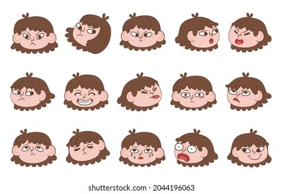 Expression of emotion concept set. Cartoon vector illustration emotion face of human. Facial expression of human for game, chat, social media, publishing and books