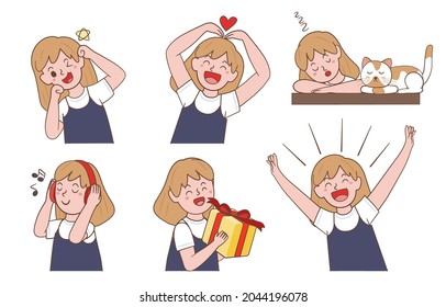 Expression of emotion concept set. Cartoon vector illustration emotion face of human. Facial expression of human for game, chat, social media, publishing and books