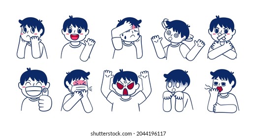 Expression of emotion concept set. Cartoon vector illustration emotion face of human. Facial expression of human for game, chat, social media, publishing and books