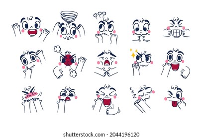 Expression of emotion concept set. Cartoon vector illustration emotion face of human. Facial expression of human for game, chat, social media, publishing and books