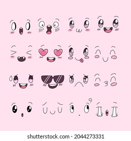 Expression of emotion concept set. Cartoon vector illustration emotion face of human. Facial expression of human for game, chat, social media, publishing and books
