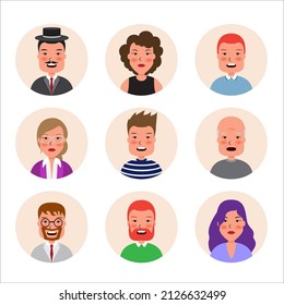 Conjunto de conceptos de expresión de emoción. Caricatura ilustrativa vectorial emoción cara sorpresa de los humanos. Expresión facial de los humanos para juegos, chat, medios sociales, publicaciones y libros