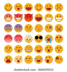 Expression of emotion concept set. Face of emoji character in diffetent emotions. Facial expression flat vector illustration for game, chat, social media, publishing and books