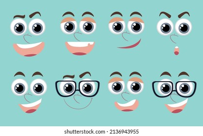 Expression and Emotion Faces on green Background illustration