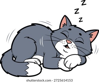 Expresión de un personaje de gato fiero durmiendo	gatos, Vector, ilustración, expresión