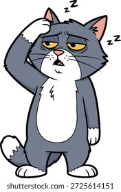 expression of a fierce cat character who is sleepy	