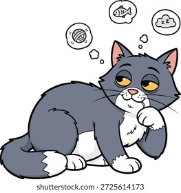 expression of a fierce cat character who is daydreaming cats,vector ,illustration , expression