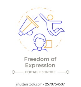 Expression freedom duo tone concept icon. Cultural acceptance, personal opinion. Round two color outline illustration. Abstract vector design. Easy to use in infographic, presentation