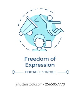 Expression freedom soft blue concept icon. Cultural acceptance, personal opinion. Round shape line illustration. Abstract idea. Graphic design. Easy to use in infographic, presentation