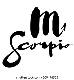 Expression handmade brush lettering with zodiac sign "Scorpio"