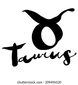 Expression handmade brush lettering with zodiac sign "Taurus"