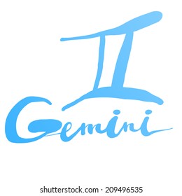 Expression handmade brush lettering with zodiac sign "Gemini"