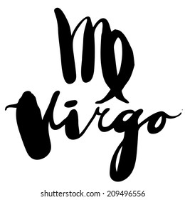Expression handmade brush lettering with zodiac sign "Virgo"