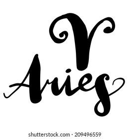 Expression handmade brush lettering with zodiac sign "Aries"