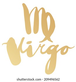 Expression handmade brush lettering with zodiac sign "Virgo"